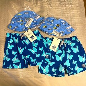 Tom & Teddy Boys Bathing Suit Trunks NWT comes with free hats! Matching brothers